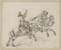 R+ 072
<br/>
Twee Ruiters, de één op de ander schietend
<br/>
<em>Gael, Barend (jaren'30-ca.1687)</em>